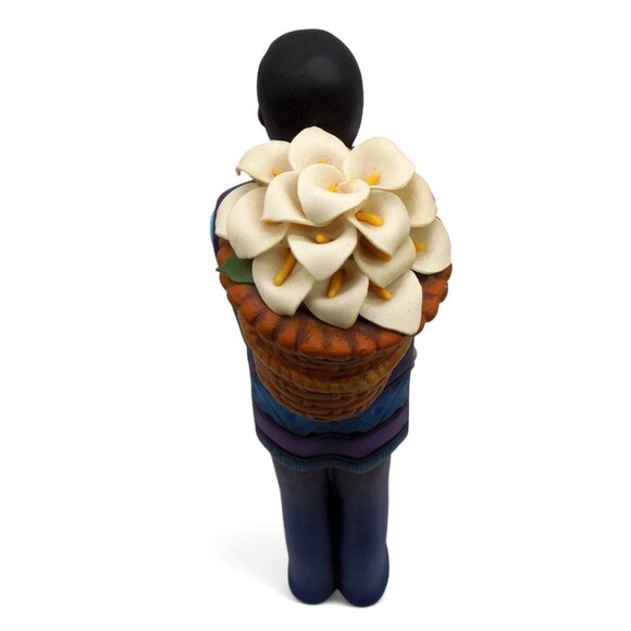 MEXICAN Folk Art CLAY Man With Lillies Flower Basket On His Back Figurine 15" - Picture 7 of 12